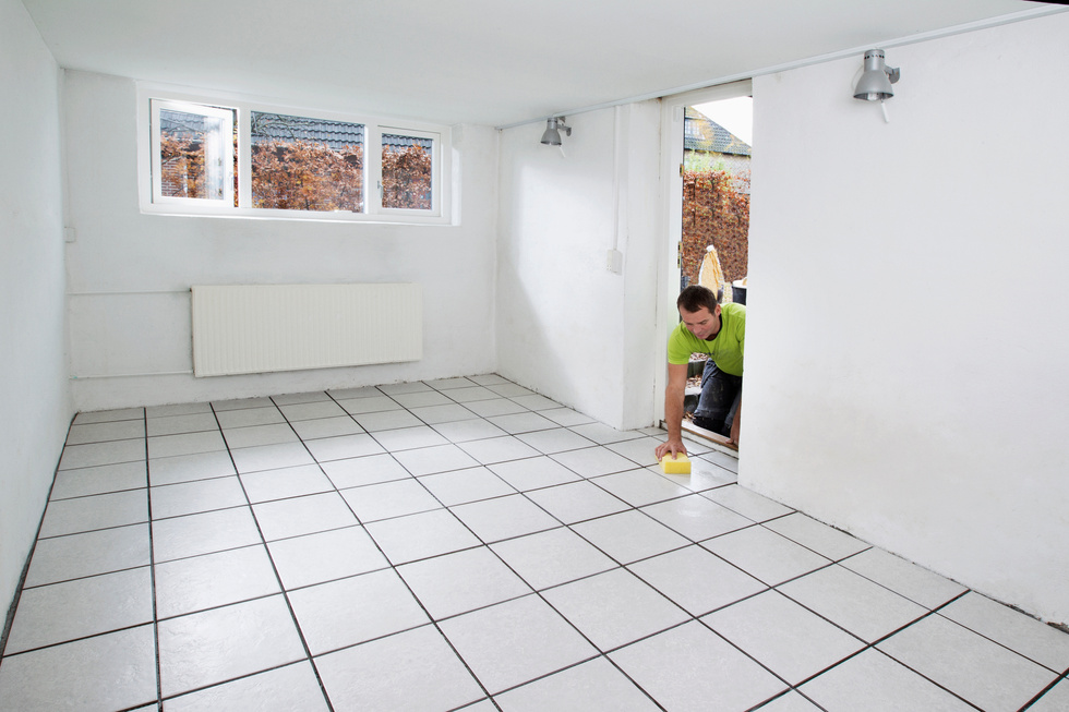 Tiled floor washing